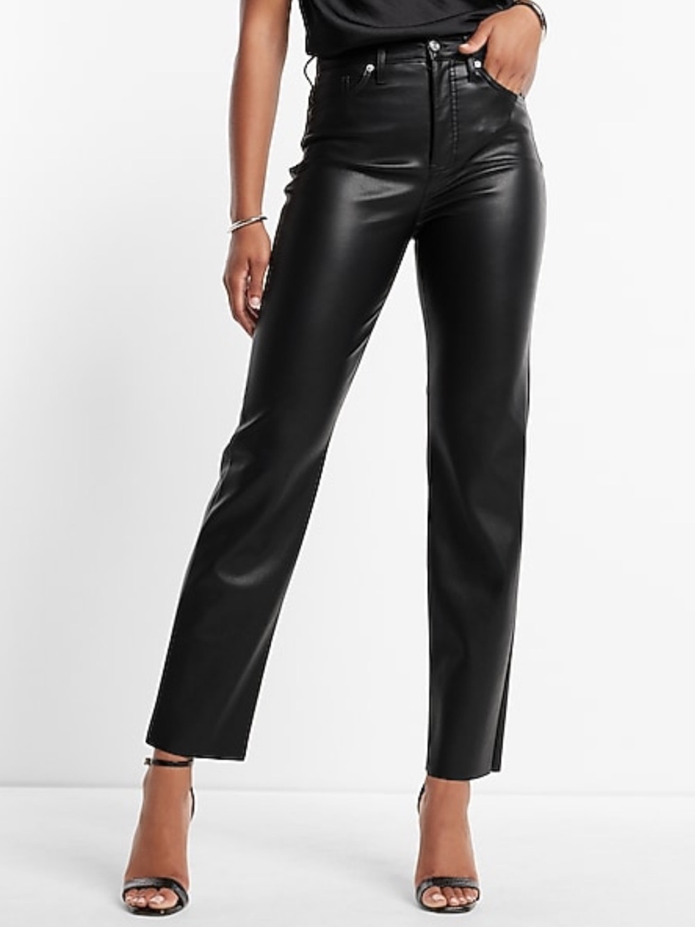 Express Super High-Rise 90s Slim Faux Leather Straight-Leg Pants - 8R - Picture 9 of 9